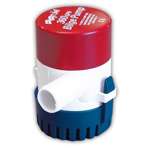 Rule 360 bilgepomp met zijuitlaat, compact rood-wit-blauw model