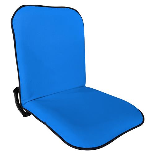 Blauwe bootstoel met ligfunctie, compact en comfortabel.